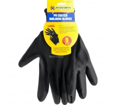 Black Pu Coated Gloves Smooth Finish - L