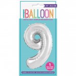 Silver Number 9 Shaped Foil Balloon 14"