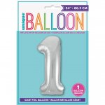 Silver Number 1 Shaped Foil Balloon 34"