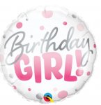 18" Round Birthday Girl Pink Dots Balloon