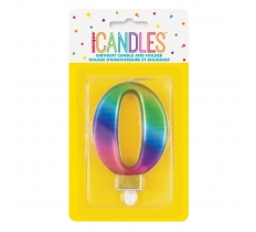 Metallic Rainbow Number 0 Birthday Candle