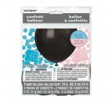 Black Giant Gender Reveal Latex Balloon With Confetti 24"
