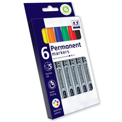Stationery Permanent Markers 6 Pack
