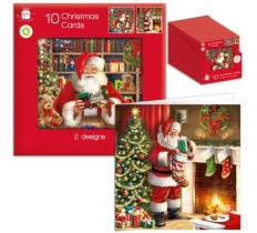 Christmas Square Traditional Santa Card Pack Of 10