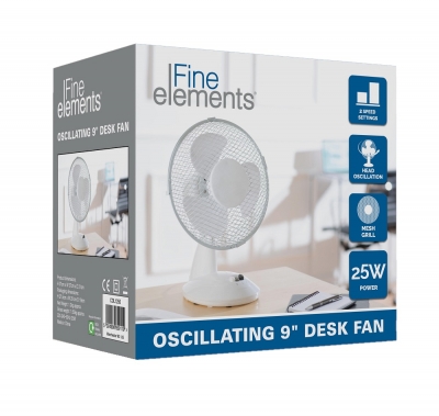 White 9 " Desk Fan Oscillating 2 Speed Settings