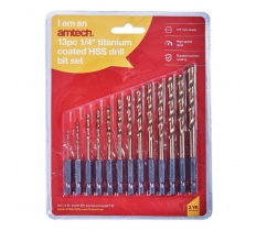 Amtech 13 Pack 1/4" Titanium Coated Hss Drill Bit Set