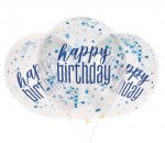 12" Glitz "Happy Birthday" Balloons With Confetti Blue 6 Pack