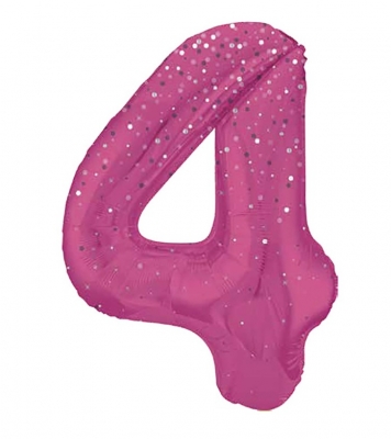 34" GLITZ 4 Pink Printed Prism Foil Balloon Numeral