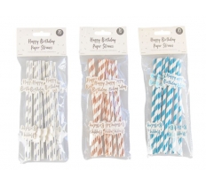 Metallic Happy Birthday Paper Straws 10 Pack