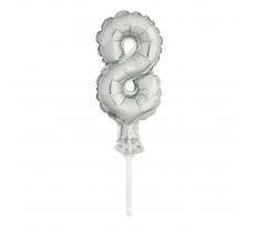 Silver Foil Number 8 Balloon Cake Topper 5"