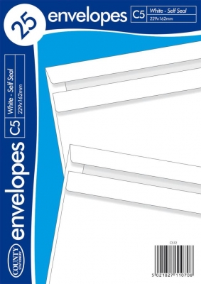Pack of 25 C5  SELF SEAL White Envelopes  162mm x 229mm 
