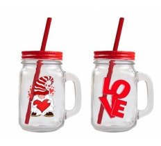 Valentines Day Mason Jar With Straw 450ml