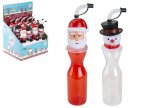 Santa / Snowman Head Plastic Bottle With Flexi Straw 500ml