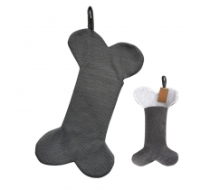 Deluxe Plush Grey Bone Shape Stocking 40cm X 25cm