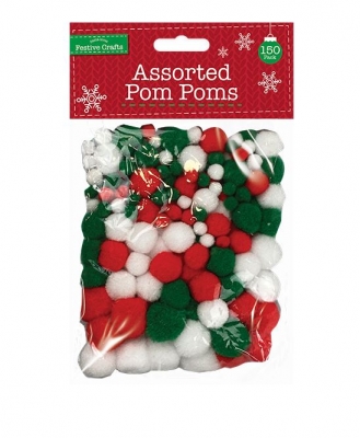 Christmas Assorted Pom Poms 150 Pack