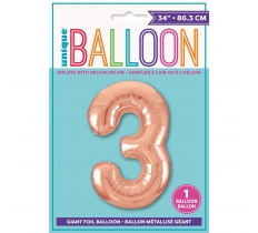 Rose Gold Number 3 Shaped Foil Balloon 34"