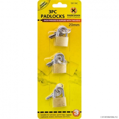 Brass Padlock Set 20mm 3 Pack