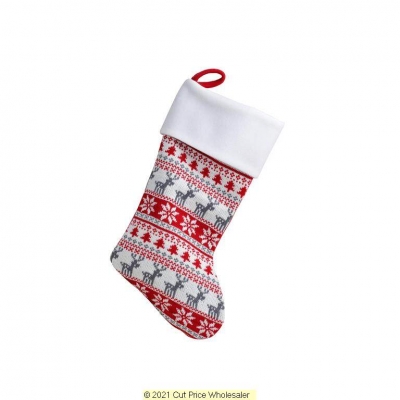 Deluxe Plush Red Classic Nordic Christmas Stocking 40cm X 25cm