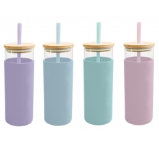 Pastel Glass Bottle With Straw 500ml