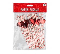Valentines Day Heart Print Paper Straws 20 Pack