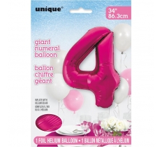 Pink Number 4 Shaped Foil Balloon 34"