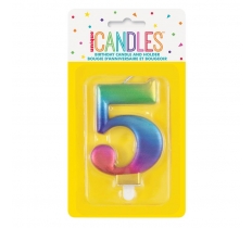 Metallic Rainbow Number 5 Birthday Candle