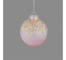 8cm Clear Pink Candy Frosted Bauble