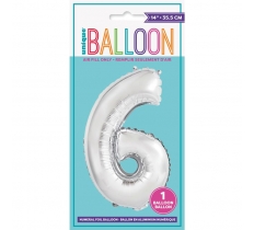 Silver Number 6 Shaped Foil Balloon 14"