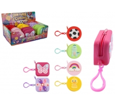 Silicone Coin Bag With Clip 8cm 6 Assorted