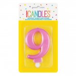 Metallic Pink Number 9 Birthday Candle