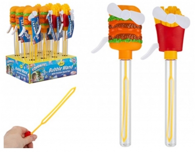 Fast Food 2 In 1 Hand Fan & Bubble Wand 12" 2 Assorted
