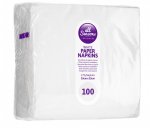 100pk White Paper Napkins 33x33cm 1 ply