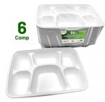 6 Compartment Deluxe Biodegradable Bagasse Plates 50PC