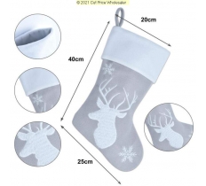 Deluxe Plush Silver Fluffy Reindeer Stocking 40cm X 25cm