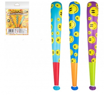 Smiley Face Baseball Bat 42" 3 Assorted