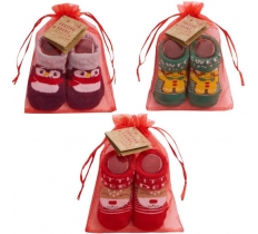 Baby 1pair Xmas Sock In Organza Bag 0-12M