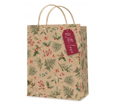 Christmas Gift bag Kraft Holly Medium ( 18 x 23 x 10cm)