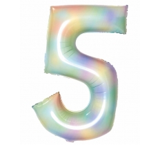Large Number 5 Pastel Rainbow 35" Foil Balloon