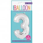 Silver Number 3 Shaped Foil Balloon 14"