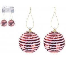 CANDY CANE SEQUIN BAUBLES 6.5CM 2 PACK