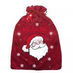 Christmas Sack Red Plush Velvet With Print