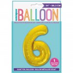 Gold Number 6 Shaped Foil Balloon 34"