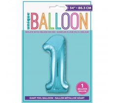 Powder Blue Number 1 Shaped Foil Balloon 34"