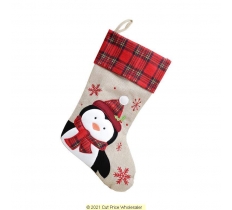 Deluxe Plush Tartan Penguin Christmas Stocking 40cm X 25cm