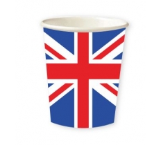 RED WHITE & BLUE UNION JACK FLAG PAPER CUPS 250ML 8 PACK