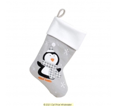 Deluxe Plush Silver Knitted Penguin Stocking 40cm X 25cm