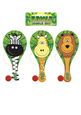 Jungle Animals 22cm Wooden Paddle Bat And Ball Game