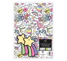 2x Happy Birthday Gift Sheet and 2x Gifts Tags Included