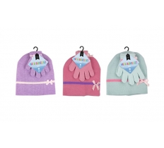 GIRLS BEANIE HAT & GLOVES SET - 3 PIECE