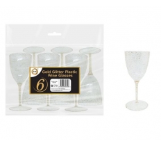 Gold Glitter Plastic Wine Glasses 6 Pack
